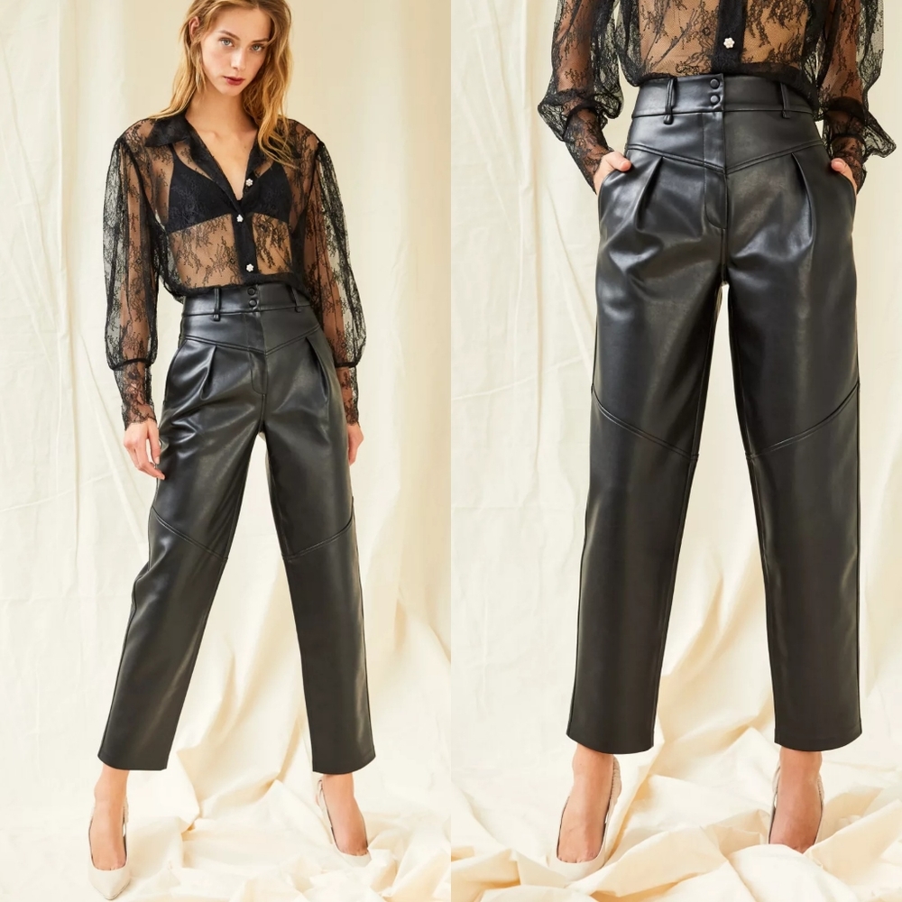 Le Fou Wilfred Moonwalk Pant Vegan Leather High Rise Pleats 80s Size 4